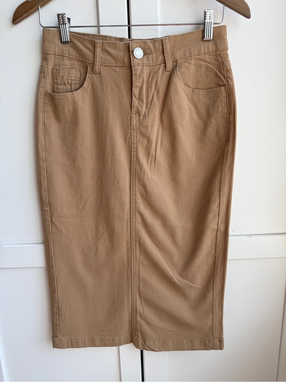 Be-Girl USA Tan Denim Midi Pencil Skirt Size XS - Picture 1 of 5